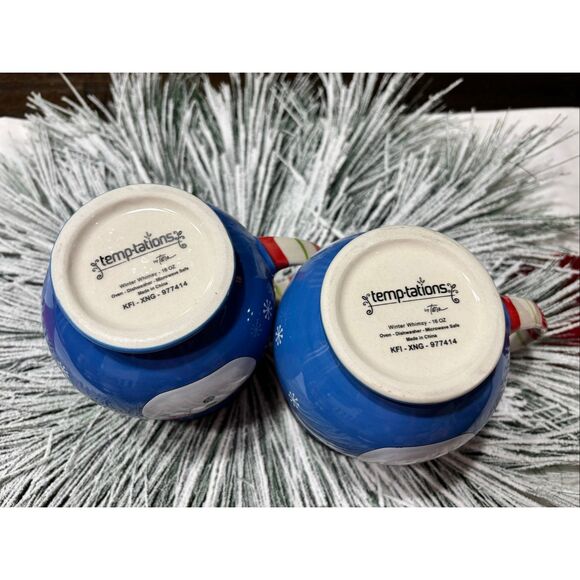 Temptations Snowman Mug Winter Whimsey 16 Oz Blue Snowflakes By Tara - Picture 6 of 10